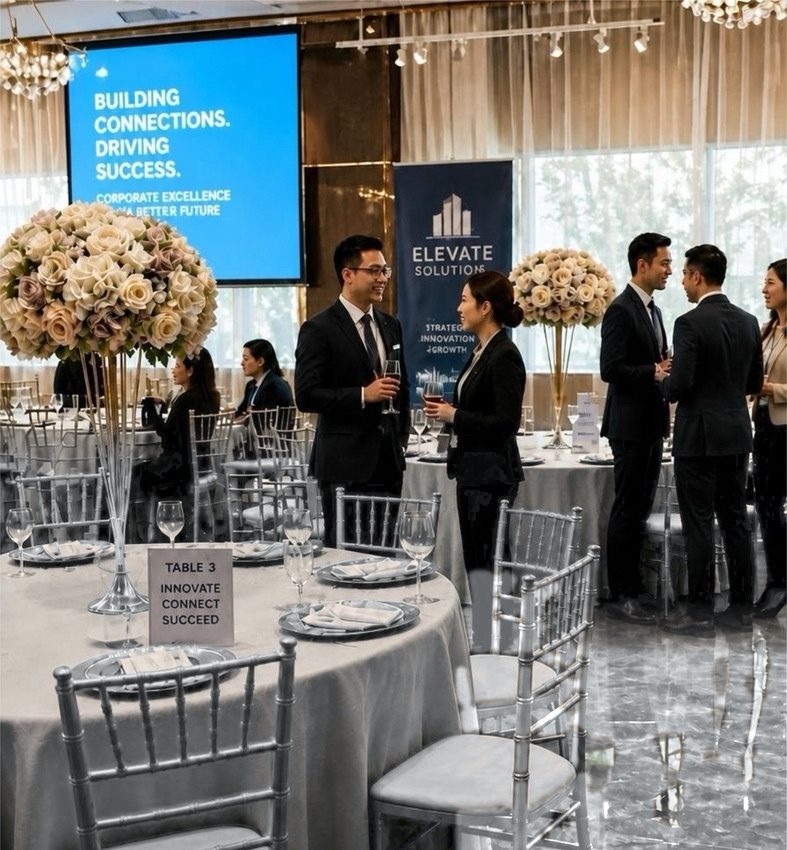 Guests networking between set tables
