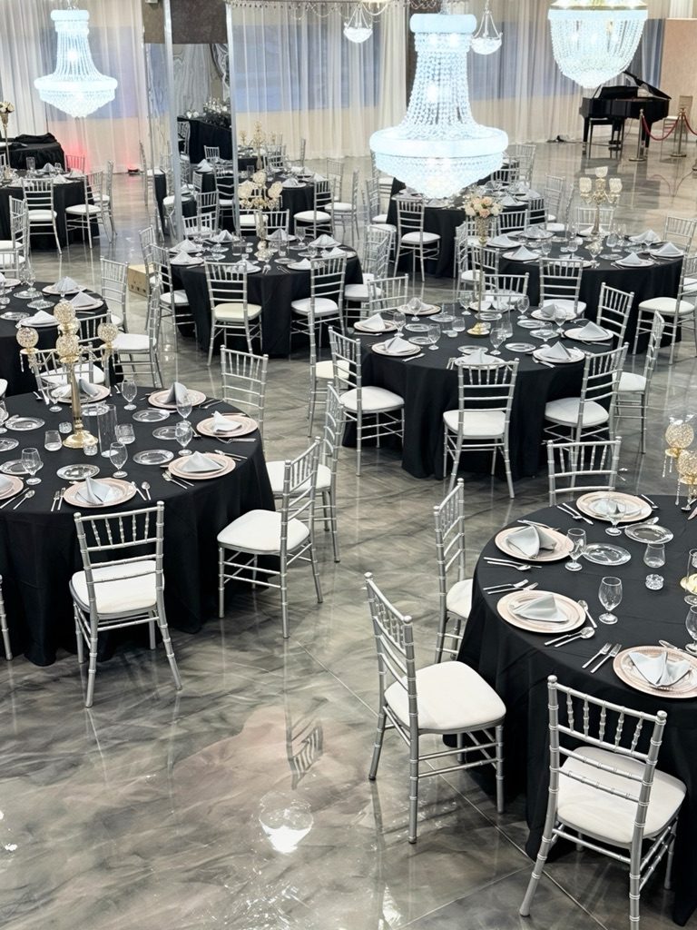 The Chandelier Pavilion set with round tables