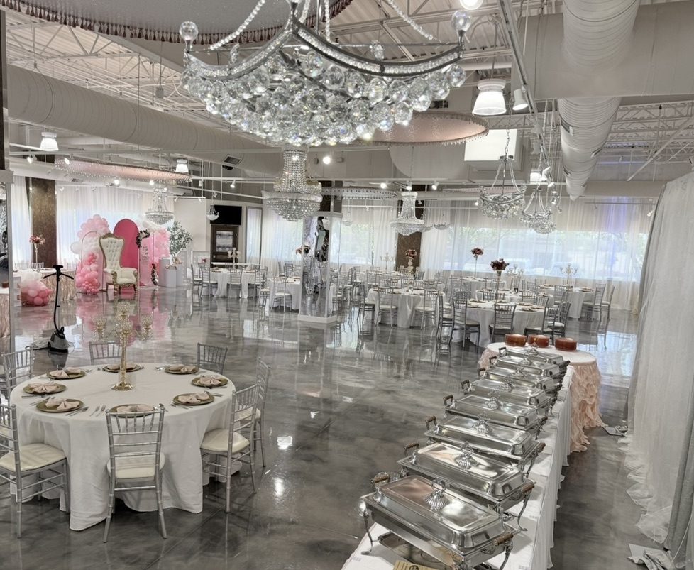 A buffet line of chafing dishes